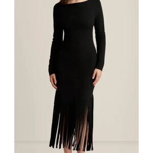 Calvin Klein Fringe long black v-neck maxi slip dress sz 4 witchy whimsigoth car